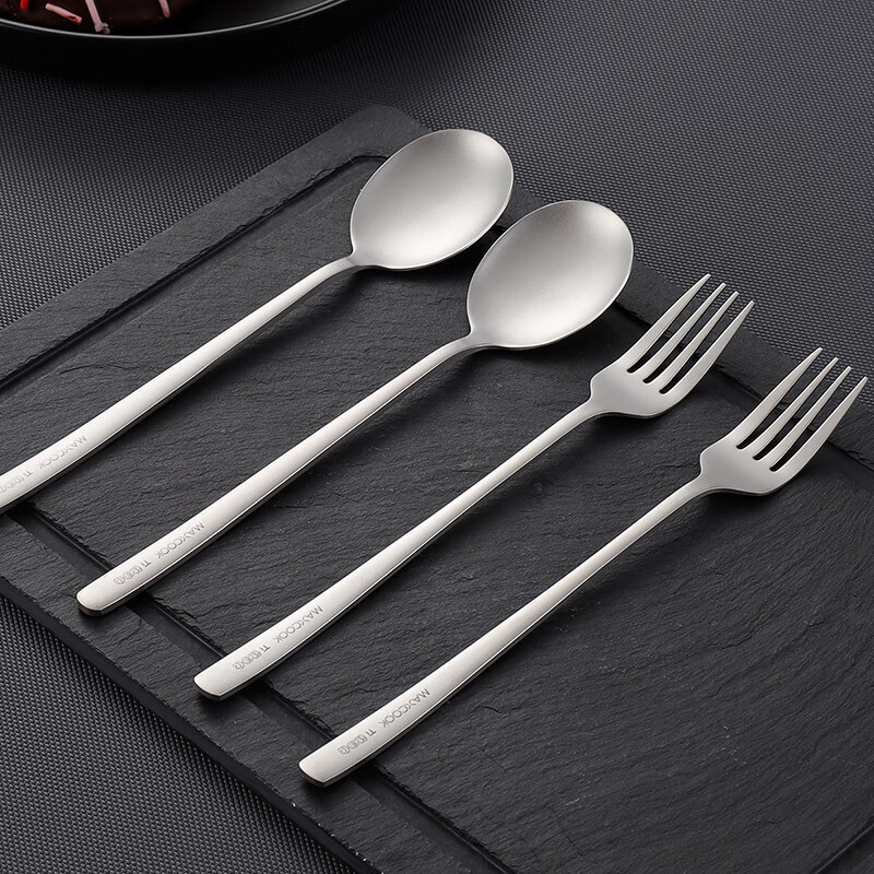 MAXCOOK titanium purified 304 stainless steel soup spoon containing titanium enlarged thickening spoon round bottom table spoon 4 pieces MCCU8976