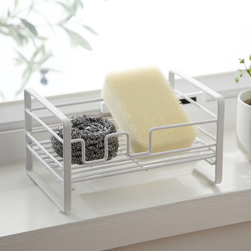 Kitchen sponge drain rack steel wool soap dishcloth sink dishwashing liquid storage rack white*1