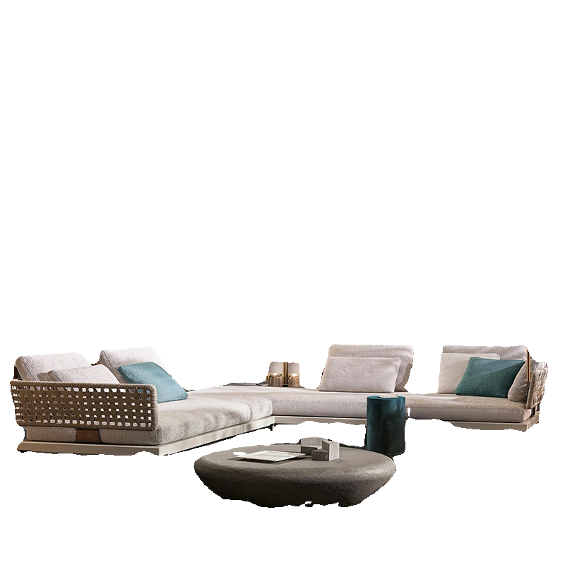 Zhejun outdoor courtyard garden leisure solid wood sofa furniture rattan chair villa hotel open-air sun room coffee table combination teak style-combination 1