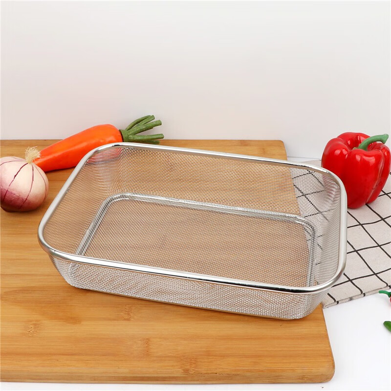 Xingyue 304 stainless steel square basket multi-purpose mesh basket vegetable washing basket rectangular fruit basket drain basin vegetable basket mesh basin mesh basket large dense mesh basket 29X21CM aperture 2MM