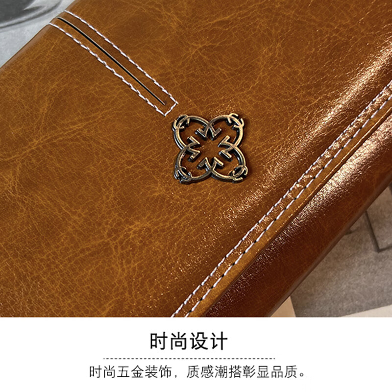 Wanjiazhen retro atmospheric multifunctional women's wallet women's long mobile phone bag Japanese and Korean folding women's wallet clutch bag card bag brown