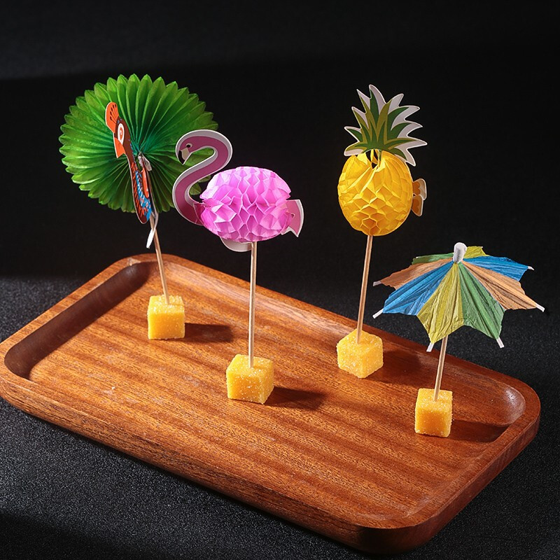 Bar Soul Creative Cocktail Decorative Sticks Small Paper Umbrella Umbrella Shape Painted Bamboo Sticks Bar Gadgets Western Food Pastries Pineapple Shape 50 Count