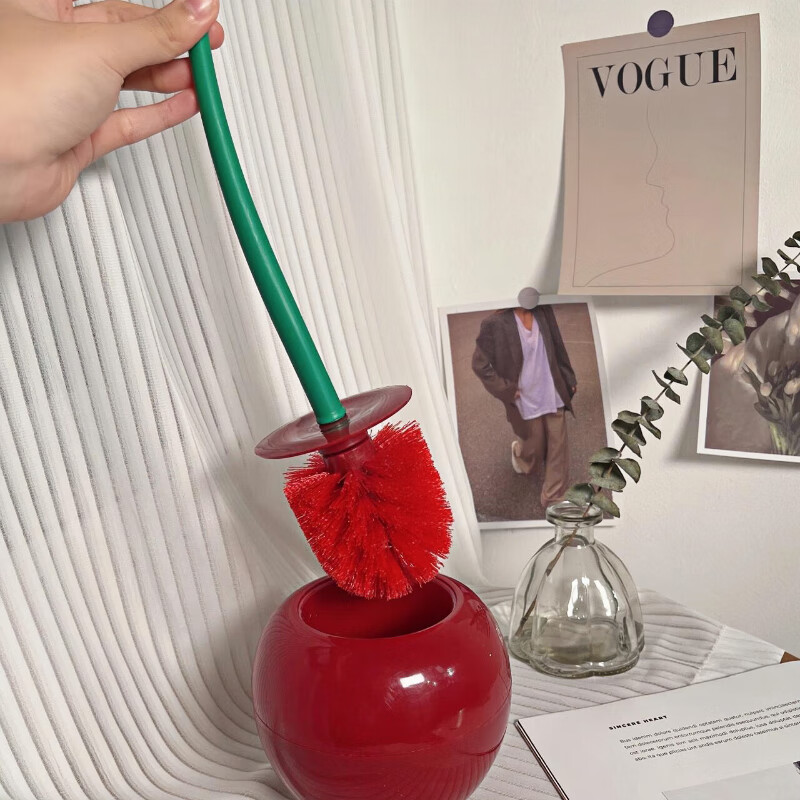 Cherry Toilet Brush Base Bathroom No Dead Angle 2024 New Creative Long Handle Plastic Soft Bristle Cleaning Brush Set Cherry Toilet Brush 1 Pack