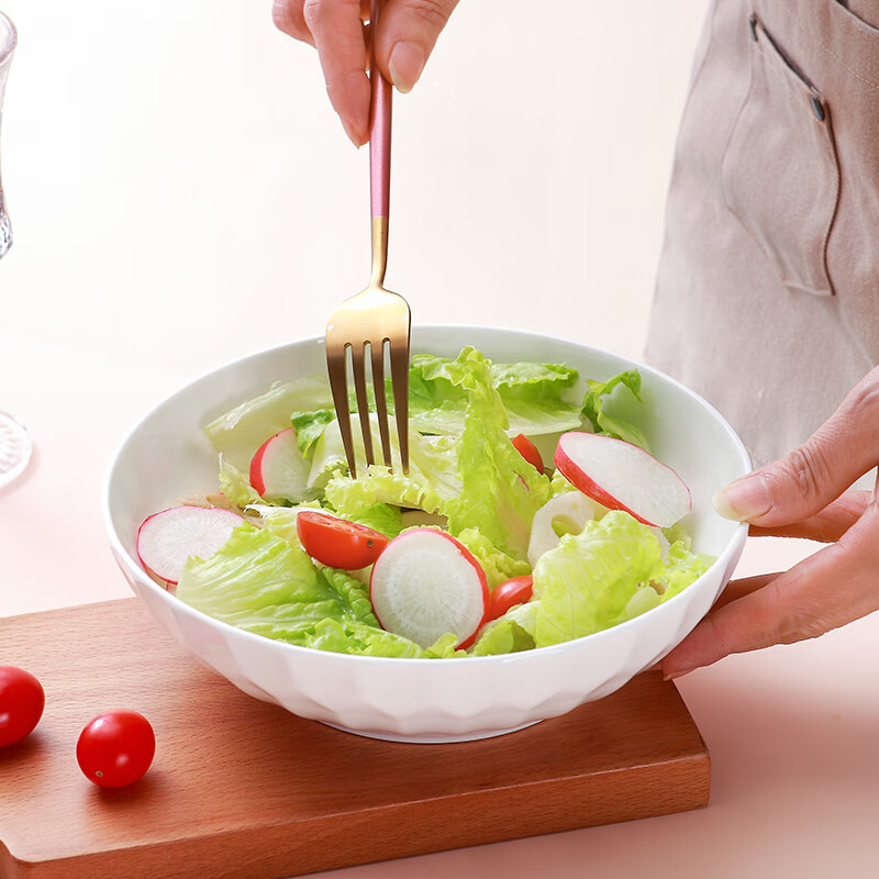 Sky Top ceramic large salad bowl serving bowl pure white relief bone china home hotel tableware 8-inch crystal series shallow bowl