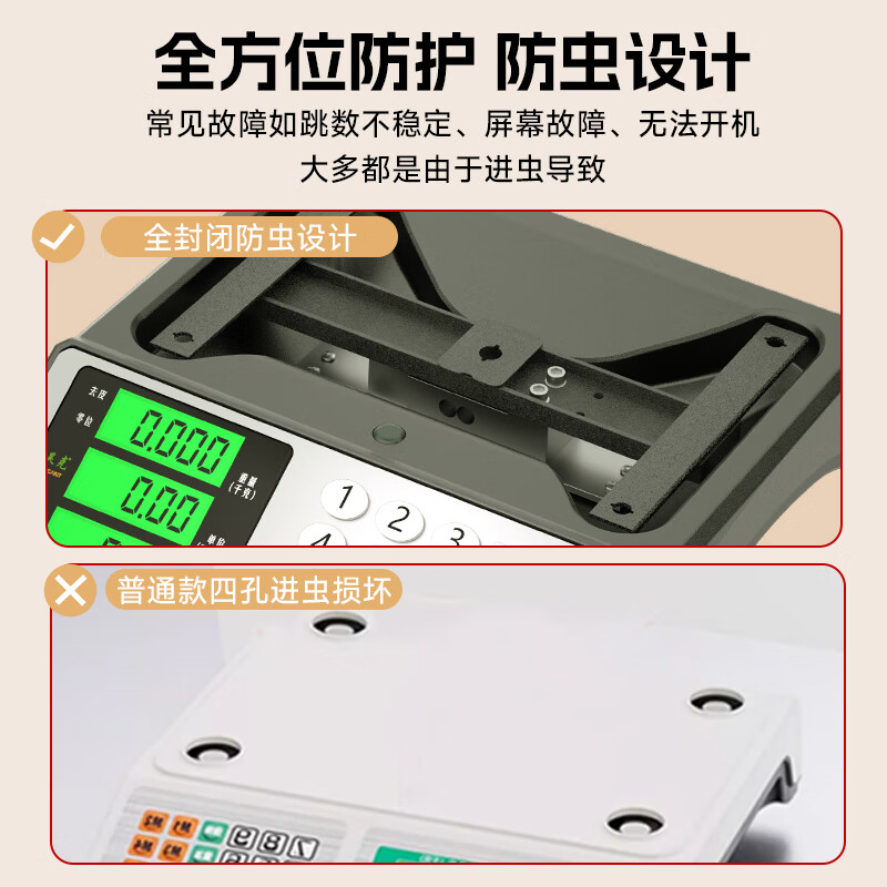 Haoke high-precision 30 kg electronic scale commercial small scale accurate 1 gram weighing scale supermarket vegetable stall charging three-proof model - digital red letters - steel flat plate - stable 1 gram accuracy