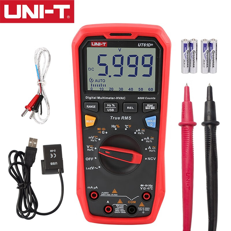 UNI-T digital multimeter intelligent anti-burn multimeter high-precision household voltmeter electrician special ammeter UT61D+ can measure temperature/large capacitance
