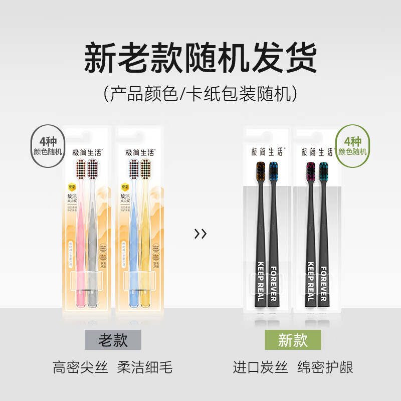 Minimalist Life Small Head Gum Protecting Soft Bristle Bamboo Charcoal Toothbrush for Adult Women and Men Household Use 2 Pieces (New and Old Randomly)