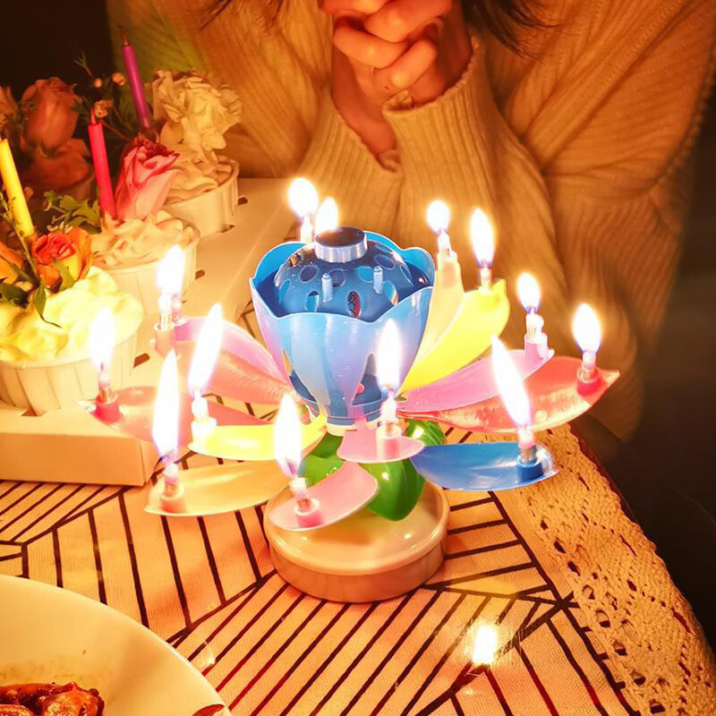 Gongxun Lotus Birthday Candle Cake with Children's Lotus Household Blooming Rotating Music Singing Creative
