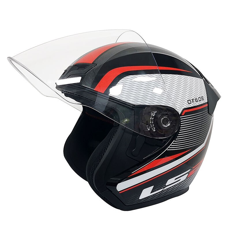 LS2 new motorcycle helmet quarter helmet electric moped four seasons large tail large size men and women half helmet OF608 black and red lines 4XL (recommended 63-64CM)