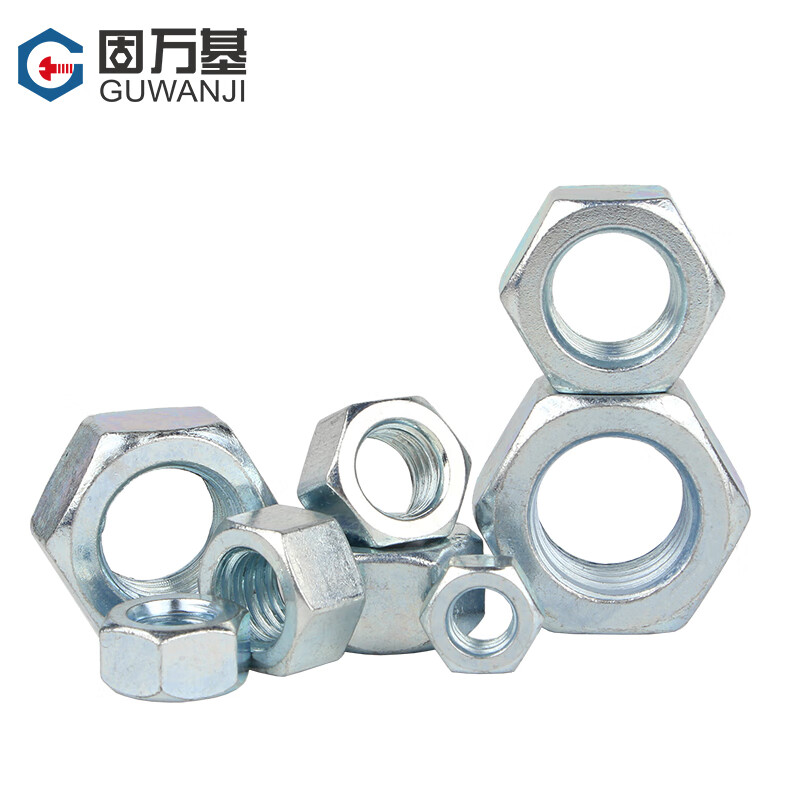 Guwanji iron galvanized hexagonal nuts, white zinc nuts, color zinc hexagonal bolts, screw caps, hardware accessories, fasteners, M6 100 pieces, grade 4 white zinc