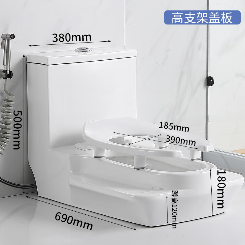 Modern squatting dual-purpose toilet one-in-one two-in-one squatting and sitting dual-purpose desktop squat toilet package installation B-type egg-shaped high-sitting sealed spray gun 305mm