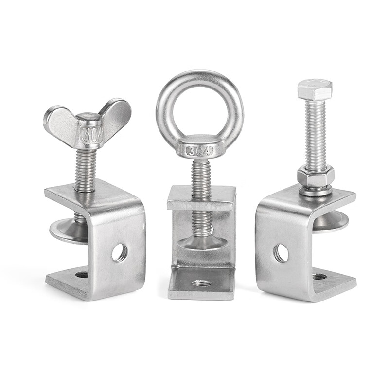 Jinggong (JINGGONG) 304 stainless steel tiger clip buckle C-type U-shaped clamp steel pipe square clamp hand-tightening ring opening clamp opening 45 mm (304 external hexagon)