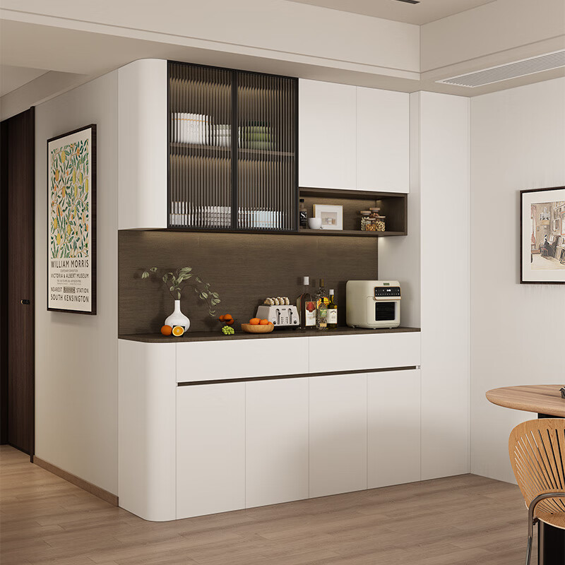 Quercus solid wood Chinese style retro multifunctional sideboard arc wine cabinet integrated wall living room combination storage storage cabinet style 2 length 133cm rounded corners all solid wood