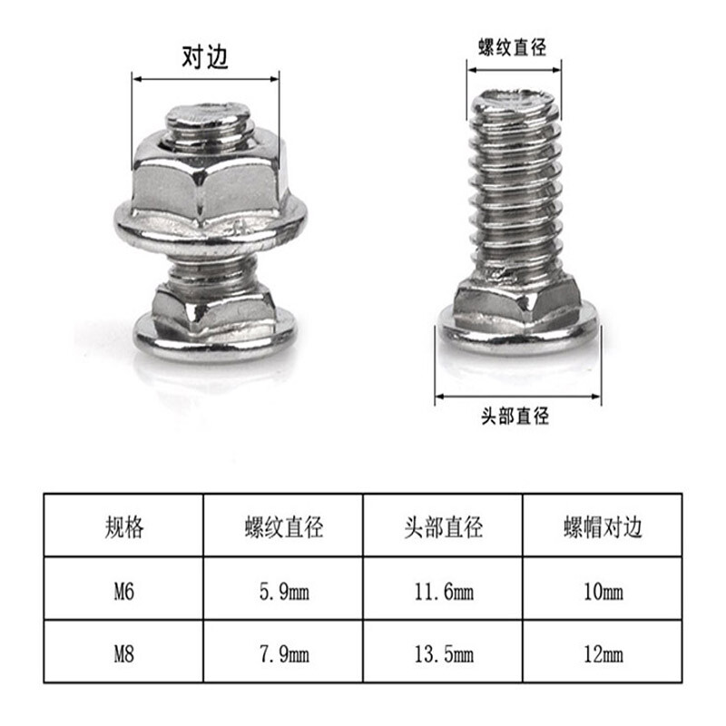Fort 304 stainless steel bridge screws M6M8 bridge connection bolts square neck wire trough screws carriage flat head short square neck M8*20 304 material (including nuts) 10 sets