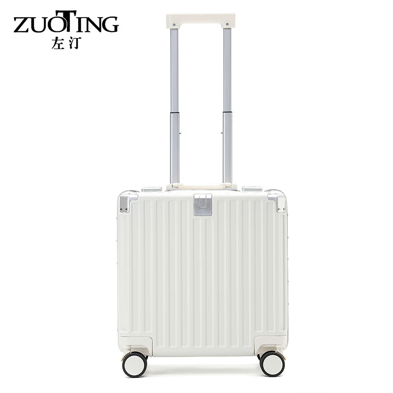 Zuo Ting multifunctional aluminum frame suitcase trolley case, sturdy and pressure-resistant suitcase, password box, small portable boarding case, smoke white 18 inches