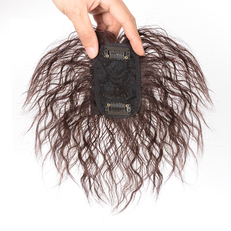 Tangni's head replacement hair piece for middle-aged and elderly mothers, wig for women with short curly hair, full real hair, hair top to cover white hair, wig block A025 two cards, light and thin, artificial hair - natural black