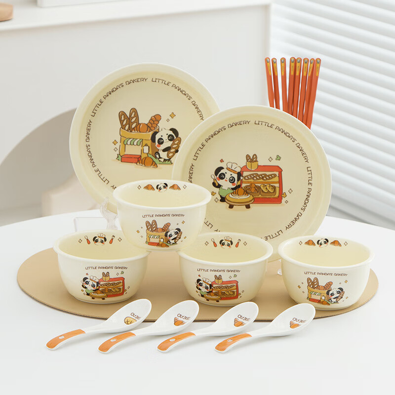 Jin Riman bowls, plates, and tableware 14-piece set, complete set of dishes, souvenirs, wedding housewarming event gifts, gift box, cream-style tableware, 4 bowls, 4 spoons, 4 chopsticks, 2 plates, 14 heads