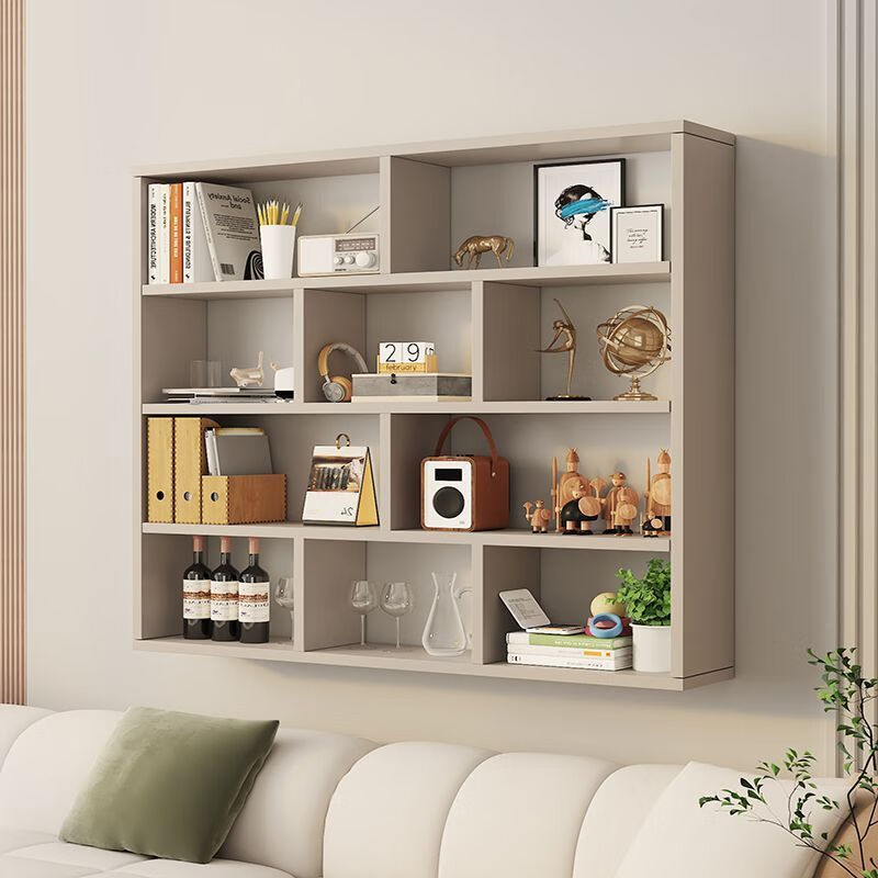 Yisijia simple modern solid wood wine cabinet wall-mounted bookshelf storage rack wine rack restaurant wall cabinet living room bedroom study wall cabinet teak color solid board thickened second floor length 120 height 70 depth 20