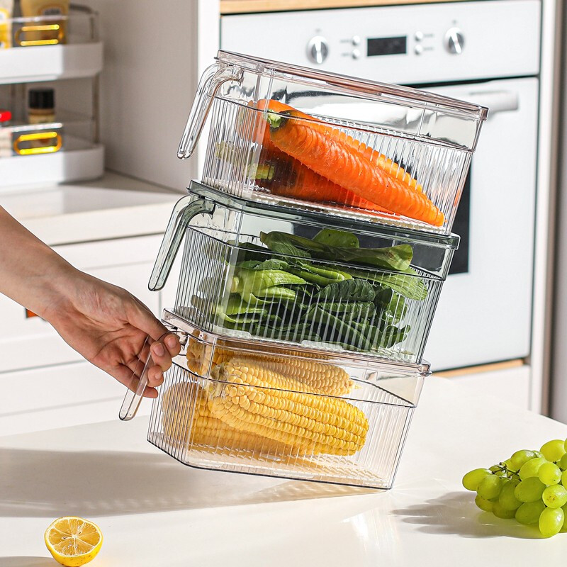 Kawashimaya refrigerator storage box, food-grade special vegetable and fruit crisper, egg box, kitchen organization artifact, crisper box 5L (transparent green) - timed freshness lock/with drain board