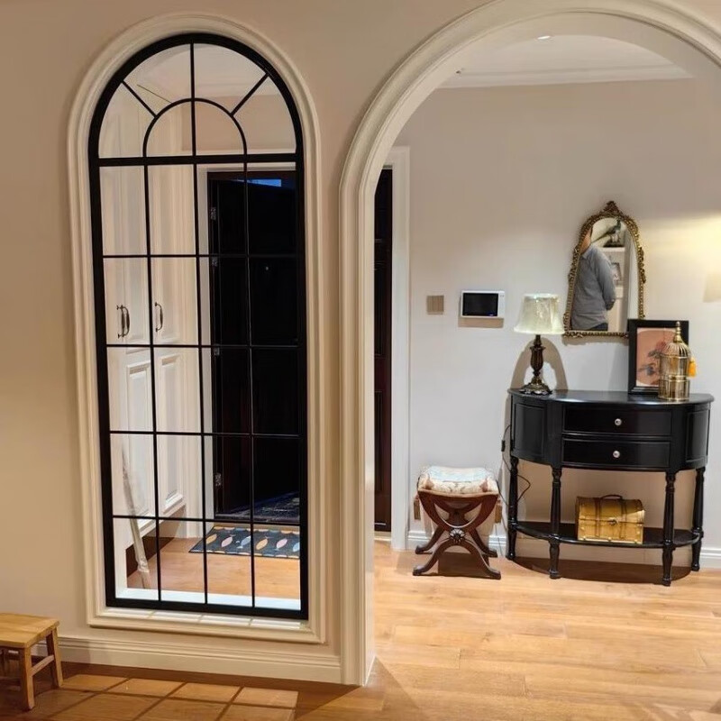 Yaotian Fashion Interior Iron Real Window Wall Decoration Fake Window Wall Decoration Screen Partition Changhong Glass Entrance Simple Black 100*200 Water Ripple