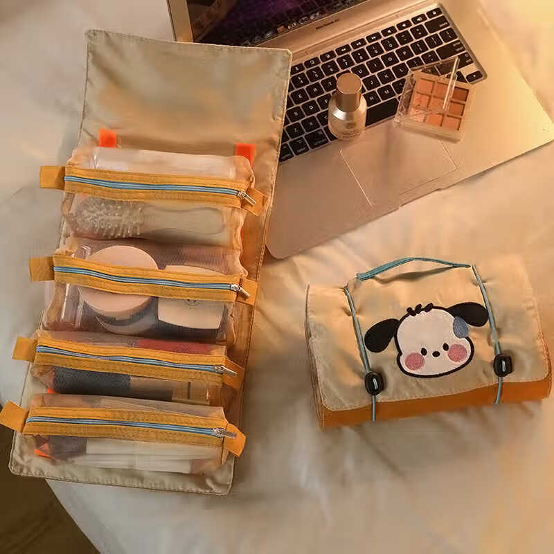 Feiyuejia Cute Folding Cosmetic Bag, Large Capacity, Portable for Traveling, Washing Handle, Simple Skin Care Product Storage Bag, Sweating Puppy Cosmetic Bag
