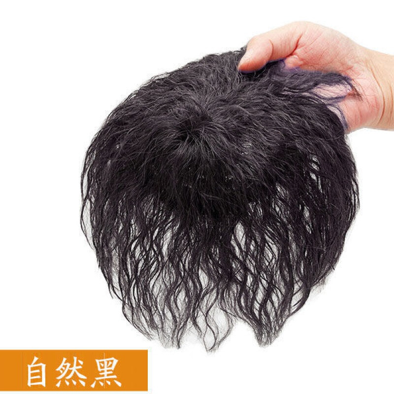 Tangni's head replacement hair piece for middle-aged and elderly mothers, wig for women with short curly hair, full real hair, hair top to cover white hair, wig block A025 two cards, light and thin, artificial hair - natural black