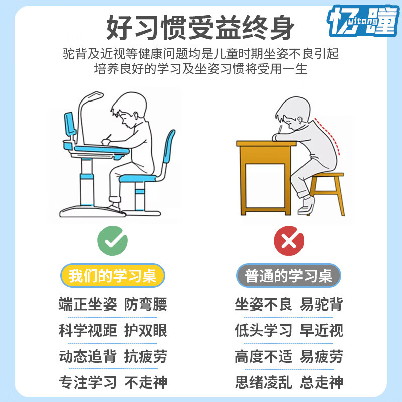 Yitong children's study desk and chair set for home primary and secondary school students desk bookshelf writing table liftable desk chair desk 80 Unicorn - reading stand + corrector + eye protection lamp