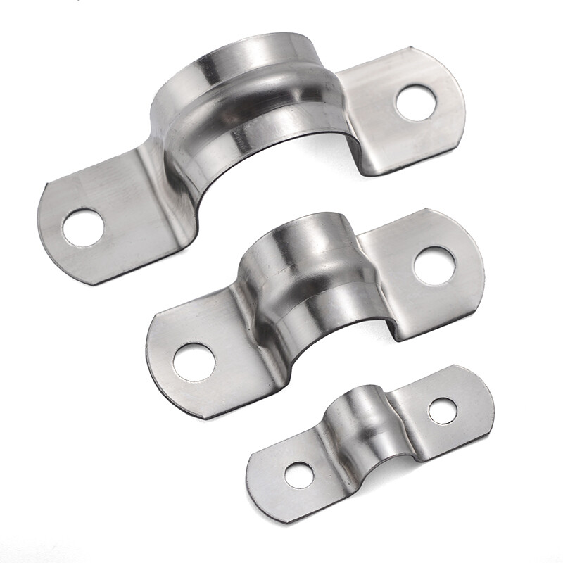 Jinggong 304 stainless steel pipe clamp horse riding pipe bracket pipe buckle throat hoop water pipe clamp U-shaped pipe clamp hoop saddle M32 10 pieces