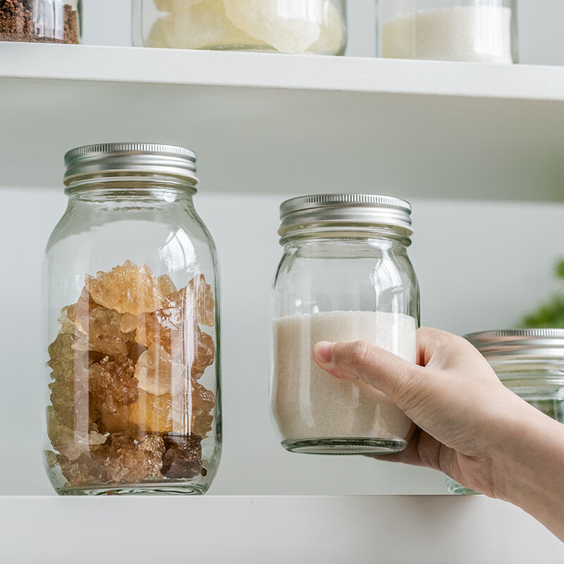 ADERIA Japan imported sugar jar household red and white sugar storage small bottle storage grains rock sugar transparent glass sealed jar silver 475ML