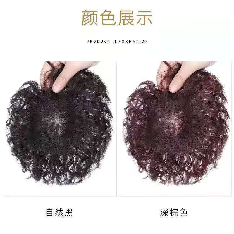 Tangni's head replacement hair piece for middle-aged and elderly mothers, wig for women with short curly hair, full real hair, hair top to cover white hair, wig block A025 two cards, light and thin, artificial hair - natural black