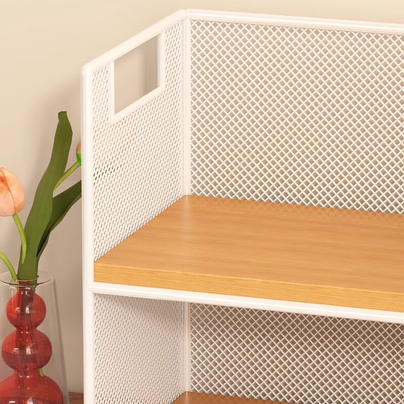 Yisijia Desk Storage Rack Desktop Bookshelf Home Desk Goods Desk Book Artifact Book Bookcase Simple Upgraded Double-Layer Large Black Frame Teak