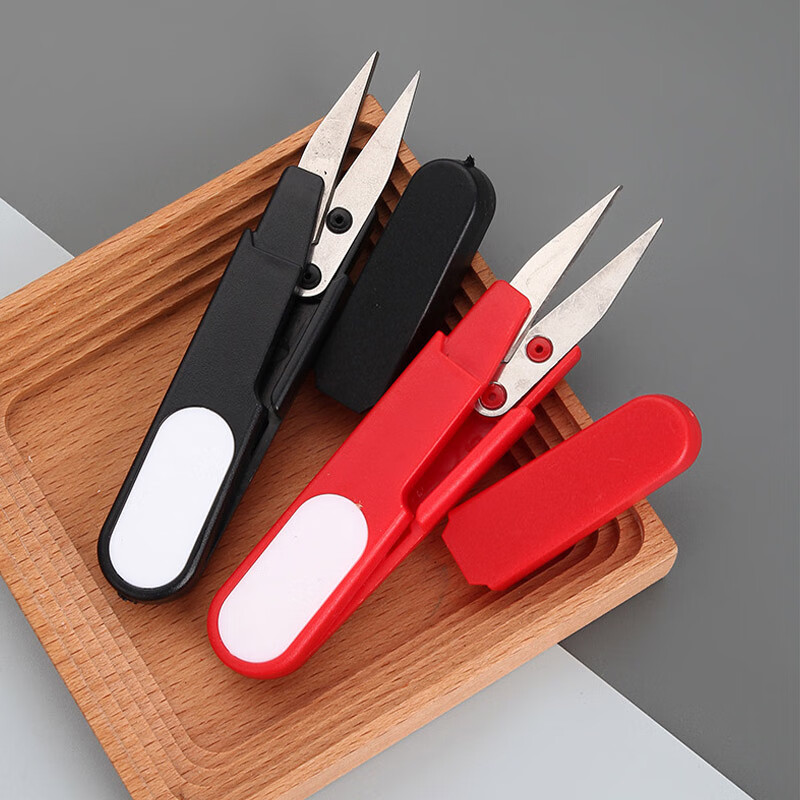 DIY tools U-shaped capped fish thread head mini colorful U-shaped transparent capped ks small yarn scissors with shell U-shaped scissors color (random color) 1 pair