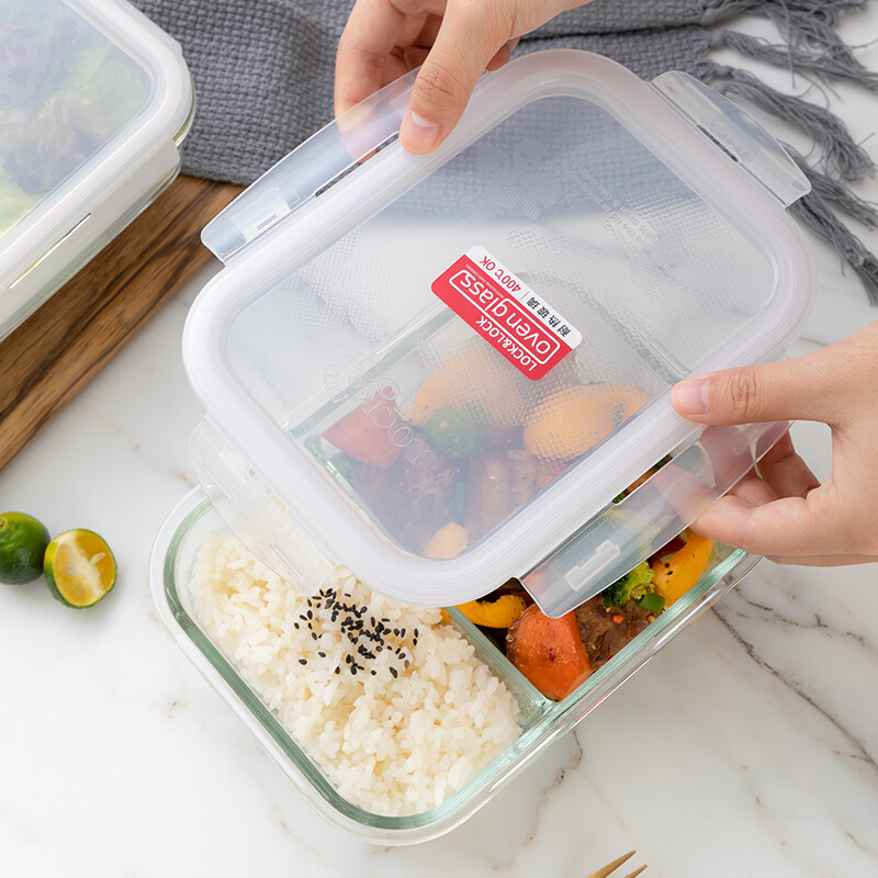 LOCK&LOCK glass crisper two-piece set separated lunch box sealed lunch box lunch box 750+1020ml+pack