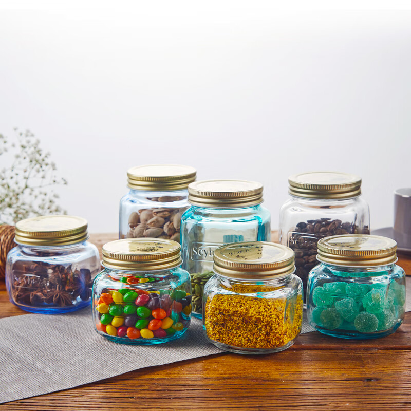 Scybe glass sealed jar can bottle storage jar honey bottle jam bottle bird's nest bottle Mog 500ml 4 pieces