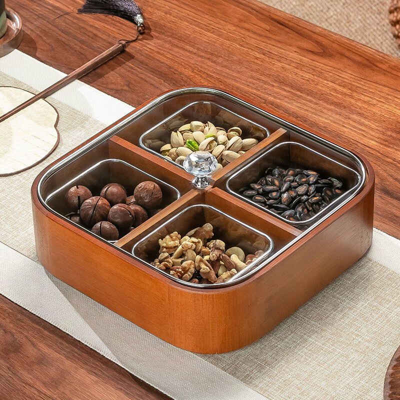 Genasi living room home dried fruit box Chinese New Year melon seeds candy coffee table solid wood nut snack storage fruit plate tea snacks Chinese style