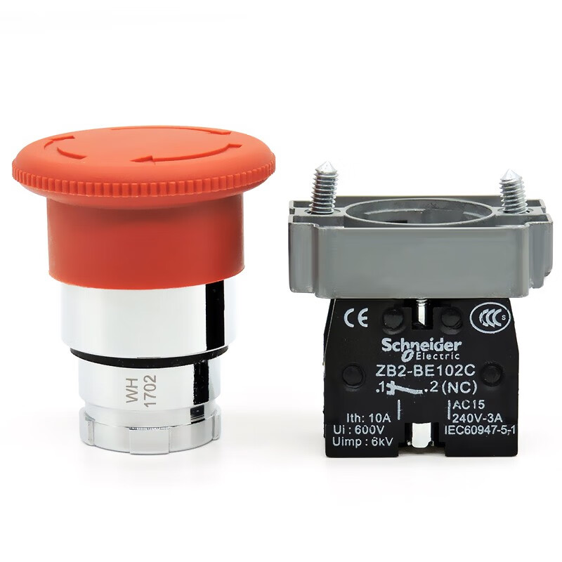 Schneider original Schneider XB2BS emergency stop button switch 40mm diameter 22mm mounting hole red self-locking rotation reset XB2-BT pull-out normally open contact ZB2BE101C normally closed 102C XB2-BS542C 40 mushroom 1 normally closed