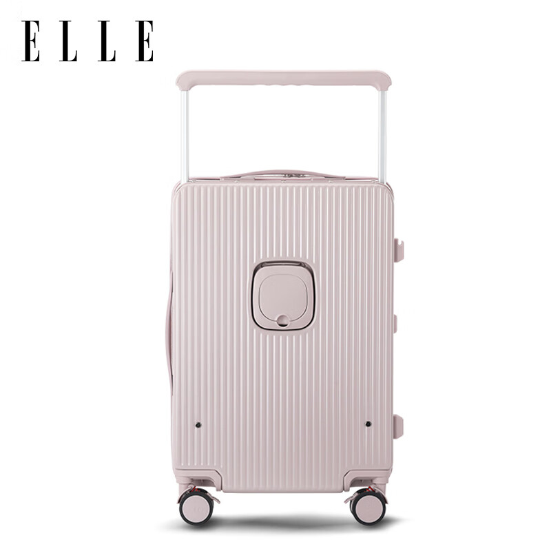 ELLE front opening suitcase wide trolley large capacity travel zipper case fashionable password box boarding case 20 inches pink