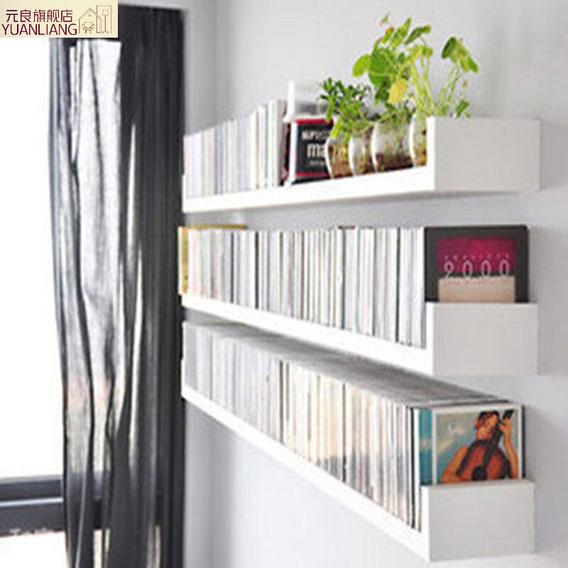 Yuanliang wall-mounted bookshelf upper wall bookshelf U-shaped bookshelf can be punched-free wall storage rack wall hanging wall living room length 60*width 20*height 15