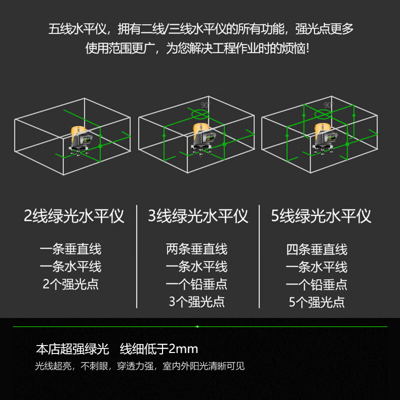 Aided infrared level green light laser line level meter wall-mounted floor meter measurement marking instrument Xingyao intelligent five-line green light (with tripod bracket)