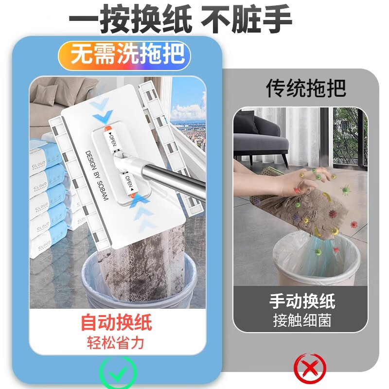 Sorbonne face towel mop 16cm flat mopping machine for lazy people, household one-mop, hand-wash-free mini cloth mop