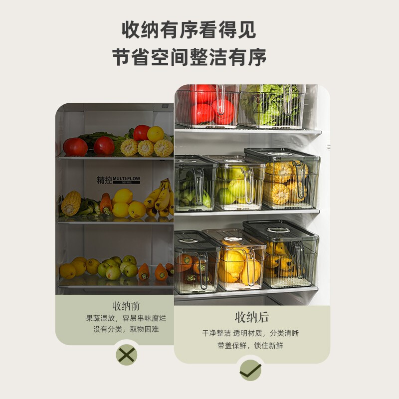 Kawashimaya refrigerator storage box, food-grade special vegetable and fruit crisper, egg box, kitchen organization artifact, crisper box 5L (transparent green) - timed freshness lock/with drain board