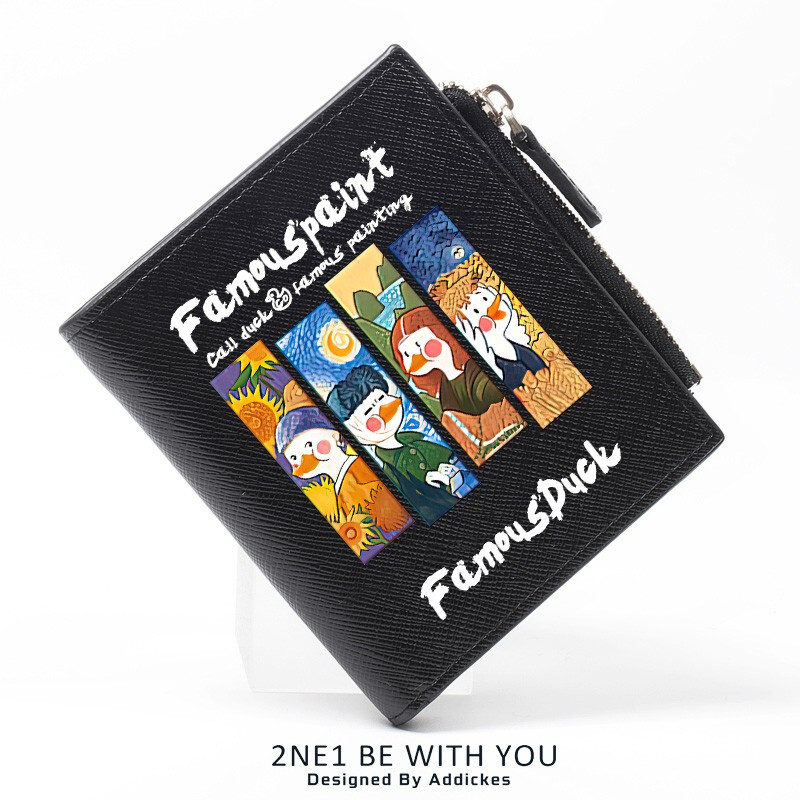 Flo Cat, world-famous paintings co-branded little duck, cute cartoon teen student wallet, girls short thin section with multiple card slots, casual Japanese Korean version, ins internet celebrity style niche design, off-white, 4 famous paintings in the world, DUCK