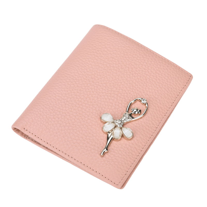 Scarecrow Women's Wallet Short Genuine Leather New Korean Style Pink Cute 20% Off First Layer Cowhide Student Small Wallet Pink Horizontal Style