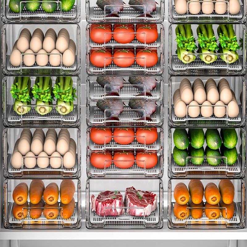 Sungsa drawer-type refrigerator storage box food-grade refrigerator large fresh-keeping box egg box vegetable storage box with drain tray 5.2L single-layer drawer (PET high transparency 1 piece)