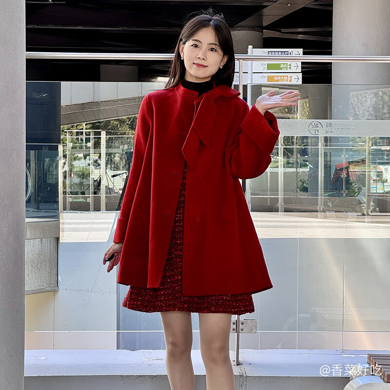 Gloria New Year Red Coat Collar Bow Tencel Wool Jacket 1CCR6E930 53R Pepper Red XS