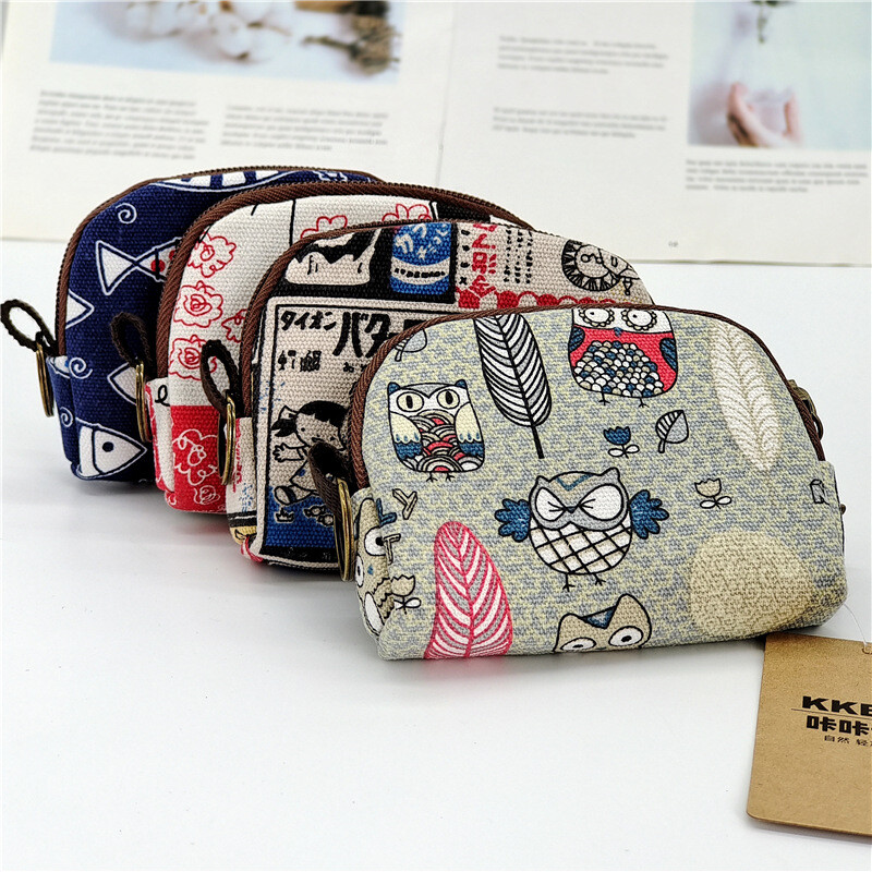 Coin purse female small mini Korean ins canvas small purse zipper canvas cotton bag aunt towel storage bag cute fabric card holder coin purse coin purse-multiple cats