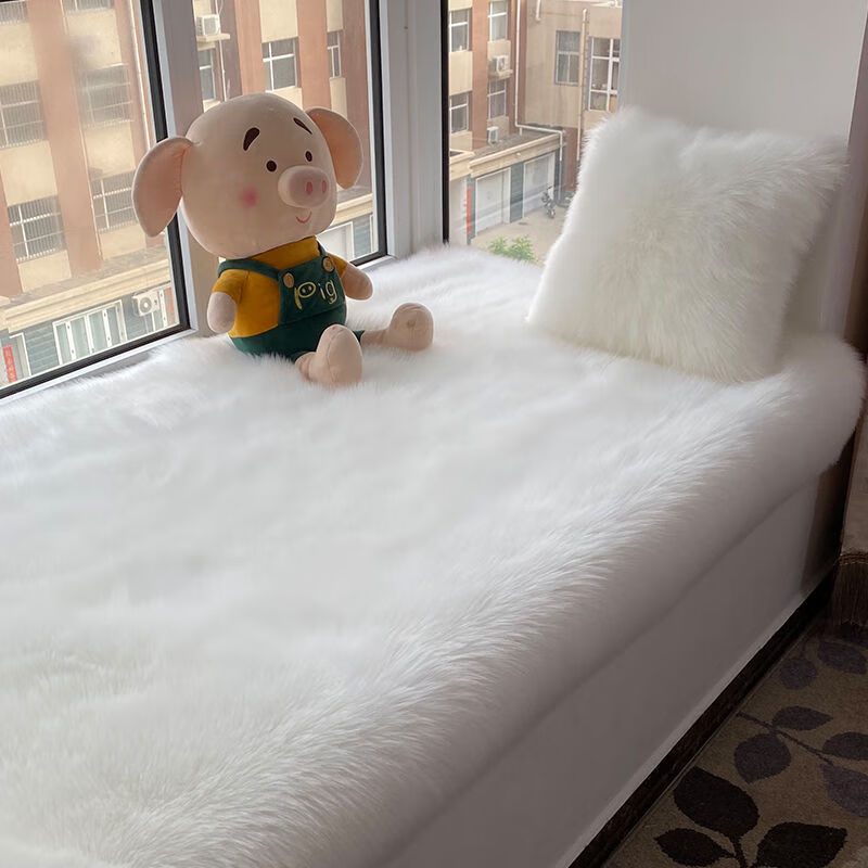 Nordic plush thickened bay window mat window sill mat non-slip balcony cushion bedroom sofa cushion imitation wool can be customized white 60X170 cm * rectangular