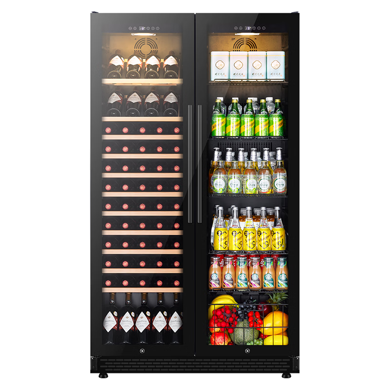 Bacchus double-door wine cabinet 150 bottles 1.76 meters Ice bar thermostatic cabinet multi-functional household tea cabinet fresh cabinet large capacity built-in air-cooled frost-free living room villa left wine display + right ice bar (integrated dual-temperature air-cooling) 58 bottles