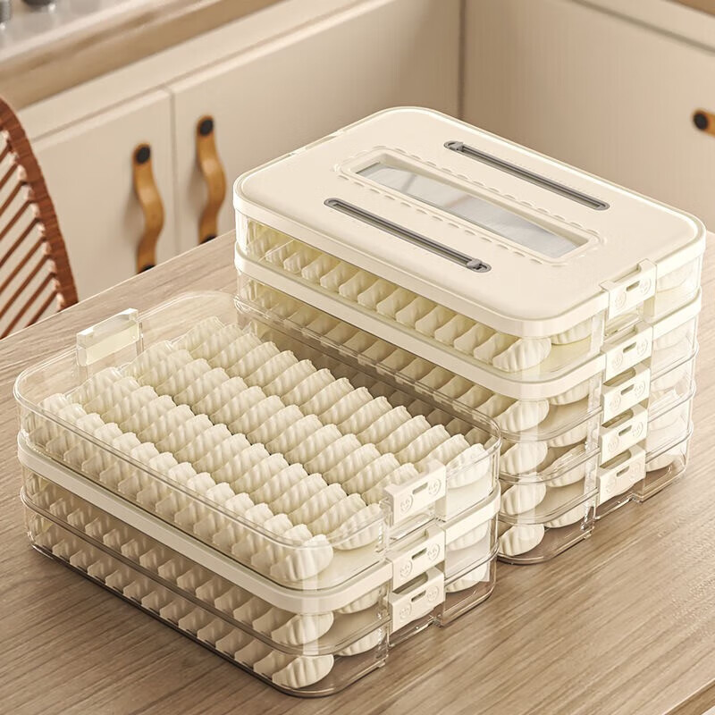 Jingyan dumpling refrigerator storage box frozen dumpling box food-grade quick-frozen dumpling plate wonton box dumpling crisper box large capacity timer lock 4 layers with lid hot and cold non-stick | portable hand-held | stacked and stable