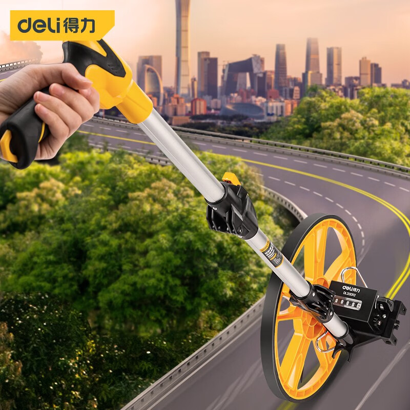Deli electronic distance measuring wheel digital display hand push wheel ruler roller distance measuring instrument engineering high-precision mechanical ground measuring 300mm double folding mechanical wheel distance meter
